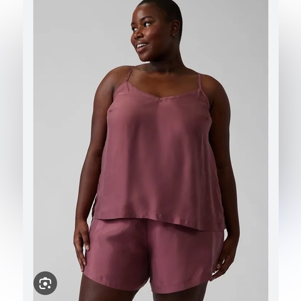 Athleta-2X-burgundy-100% cupro-adjustable straps, calm cool cami top.